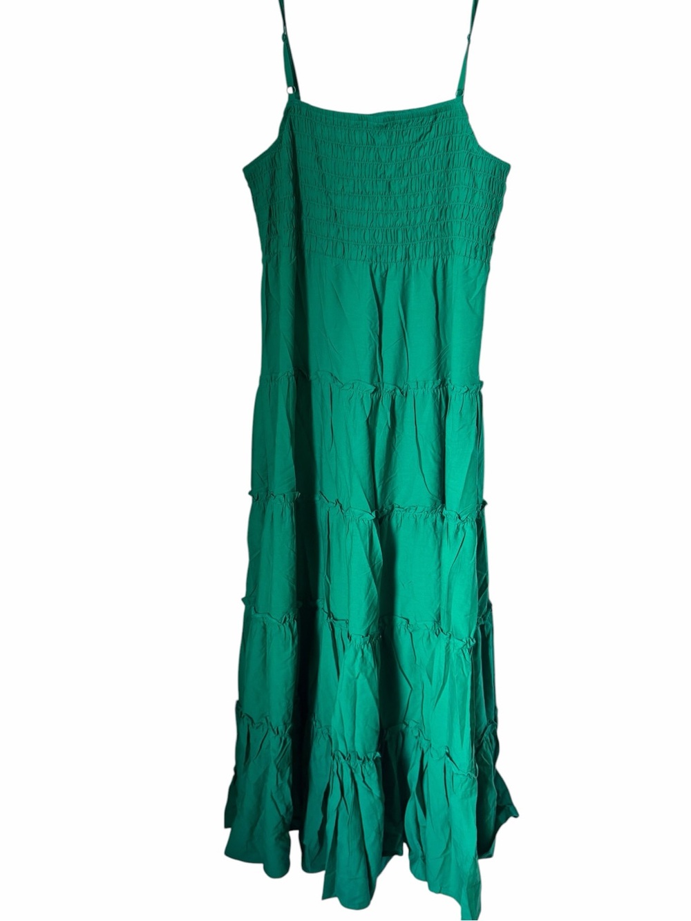 Zenana Green Tiered Smocked Maxi Sun  Dress Layered Ruffles Summer